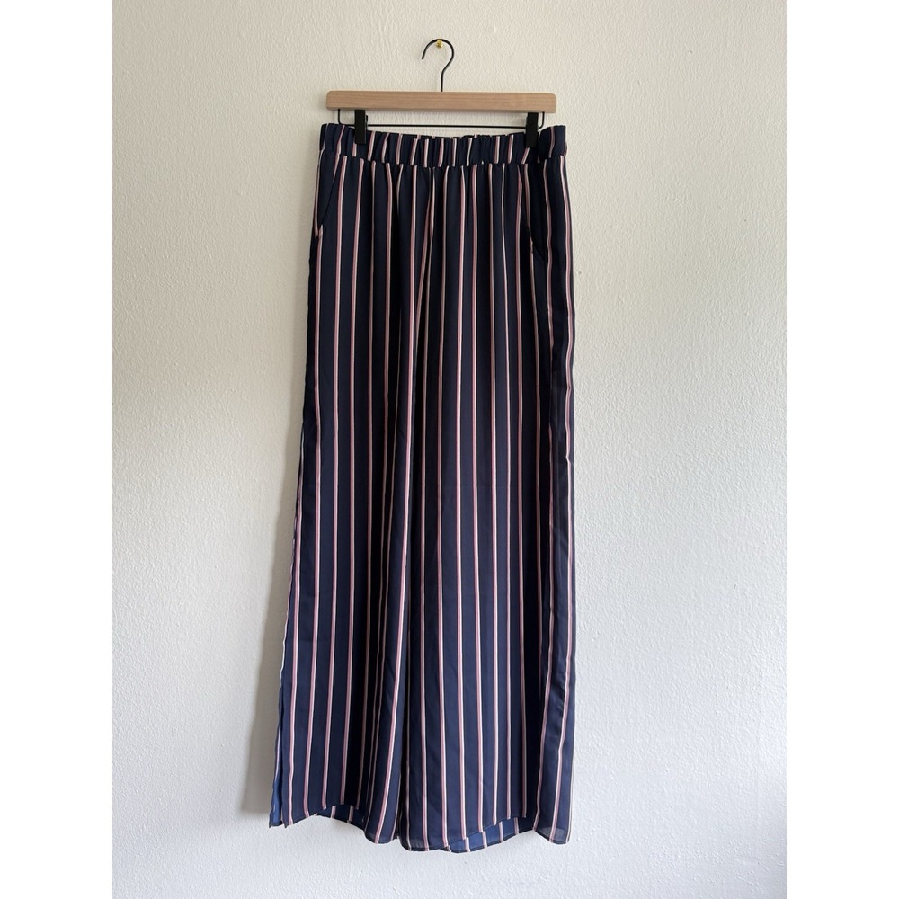 Three Eighty Two‎ Women's Blue Red White Striped Pants Wide Leg Chiffon Size M